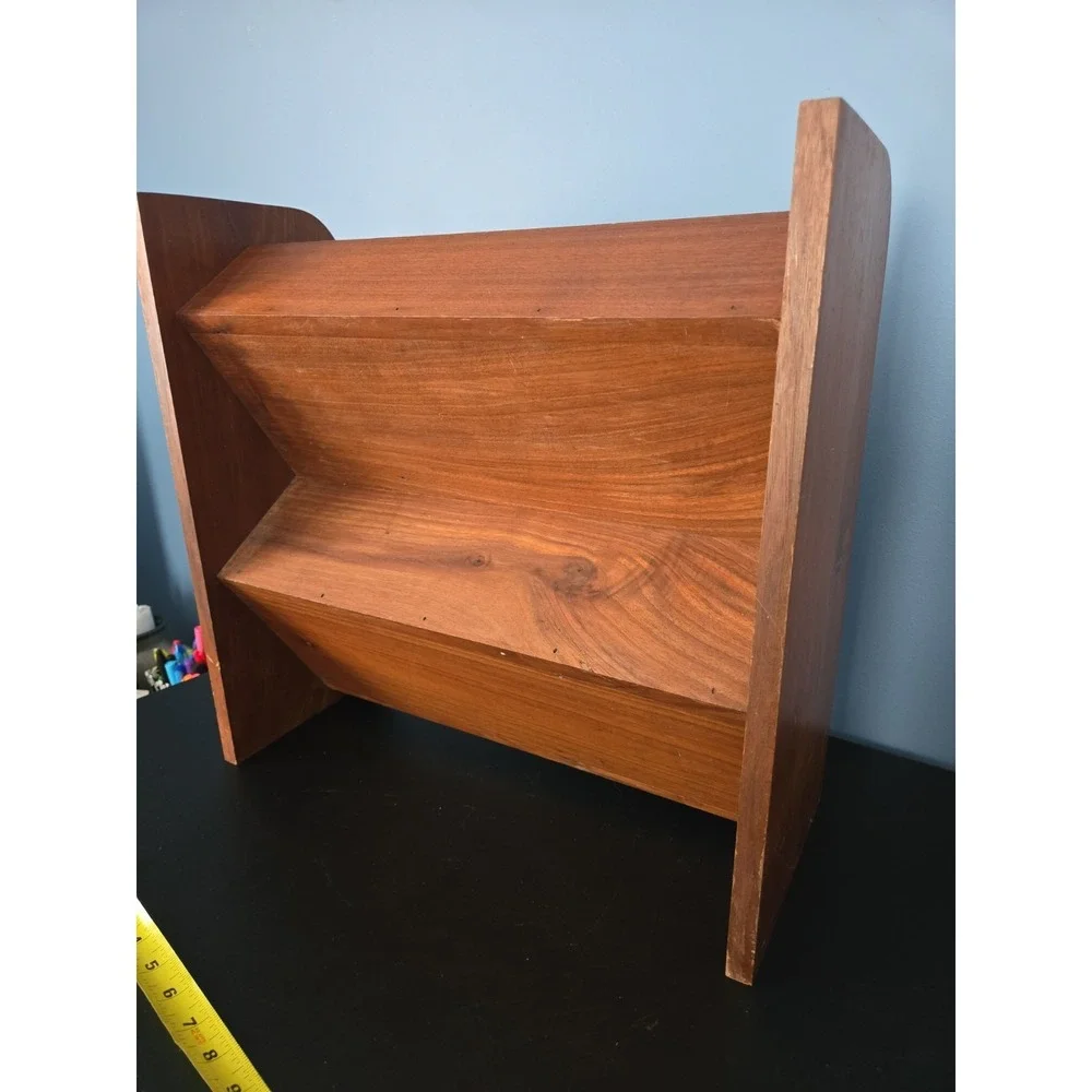 Vintage Solid Walnut 2 Shelf Bookshelf Angled Stand Rack 17